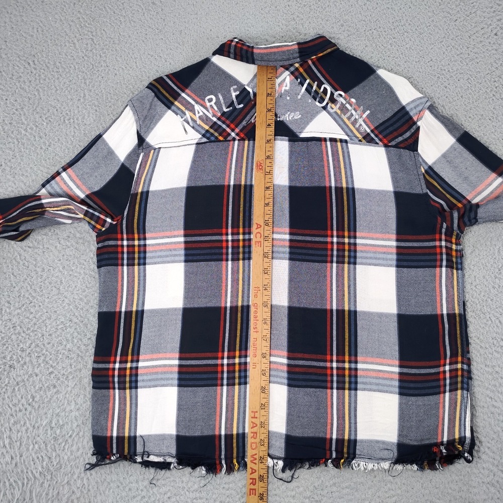 Harley Davidson Flannel Shirt Women Large Button Blue Colorful Front Back Logos - Picture 15 of 16